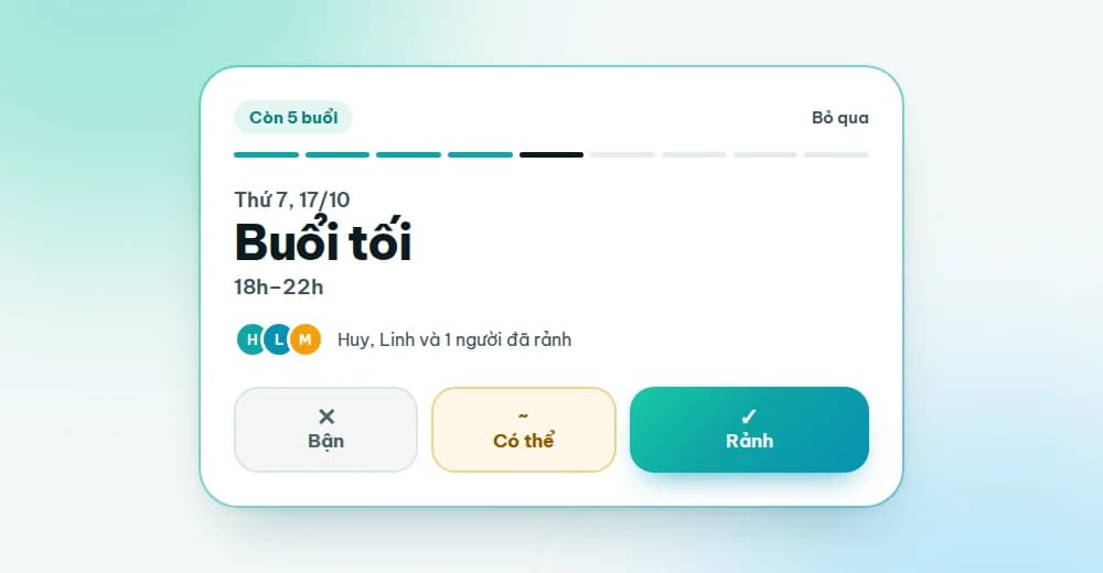 Thẻ Trả lời nhanh với ba nút Bận, Có thể, Rảnh